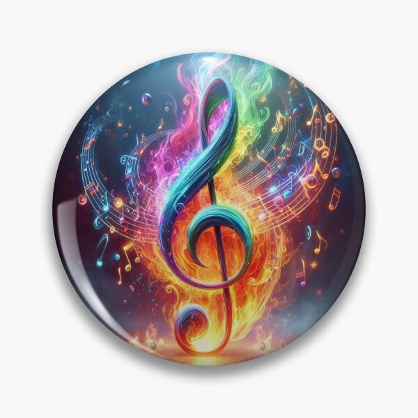 Artikelvorschau, Diskant in einer Flamme von Musiknotation, generiert durch KI entworfen und verkauft von BrightrDayMusicArt.