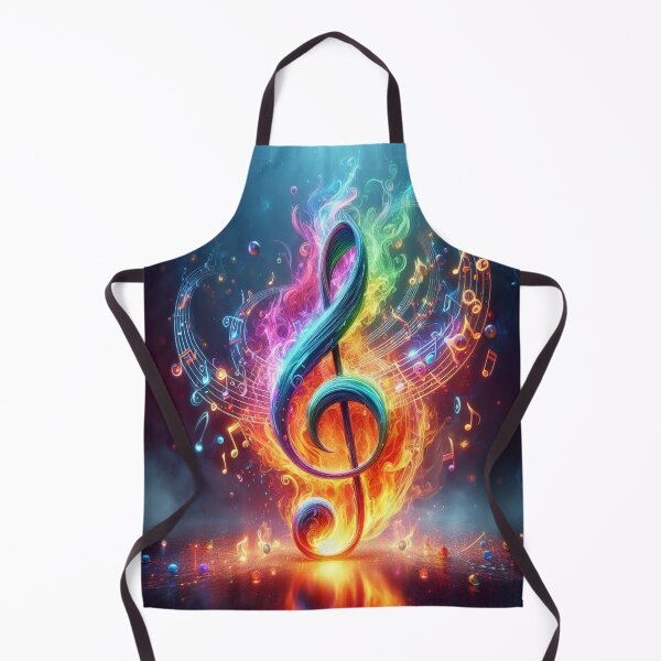 Artikelvorschau, Diskant in einer Flamme von Musiknotation, generiert durch KI entworfen und verkauft von BrightrDayMusicArt.