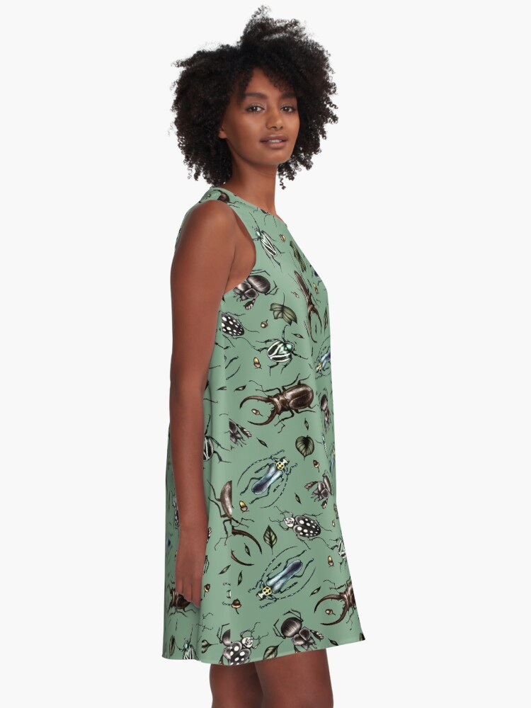 Alternate view of Colored beetle pattern - Insect collection A-Line Dress