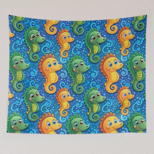 Item preview, Pattern of Friendly and Fun Seahorses - Seamless Pattern #6 designed and sold by Second Draft Visuals.