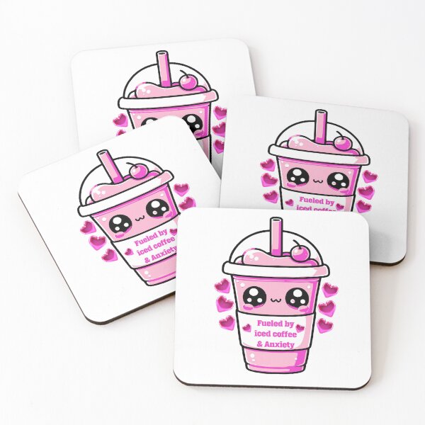 Item preview, pink iced coffee "Fueled by iced coffee & Anxiety sticker and more designed and sold by CRandRRstickers.