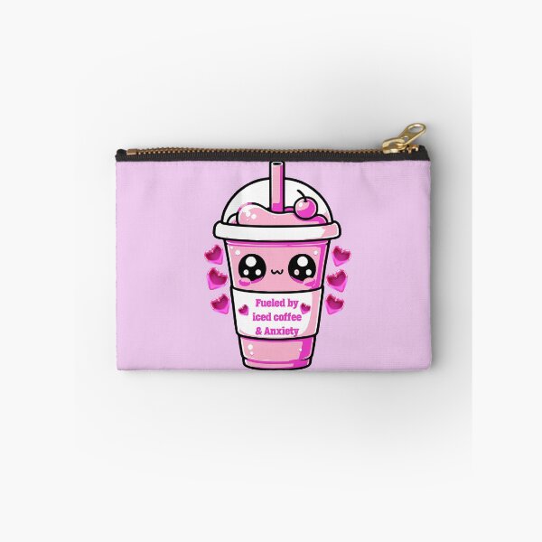 Item preview, pink iced coffee "Fueled by iced coffee & Anxiety sticker and more designed and sold by CRandRRstickers.