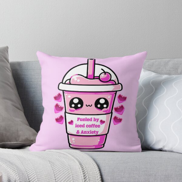 Item preview, pink iced coffee "Fueled by iced coffee & Anxiety sticker and more designed and sold by CRandRRstickers.