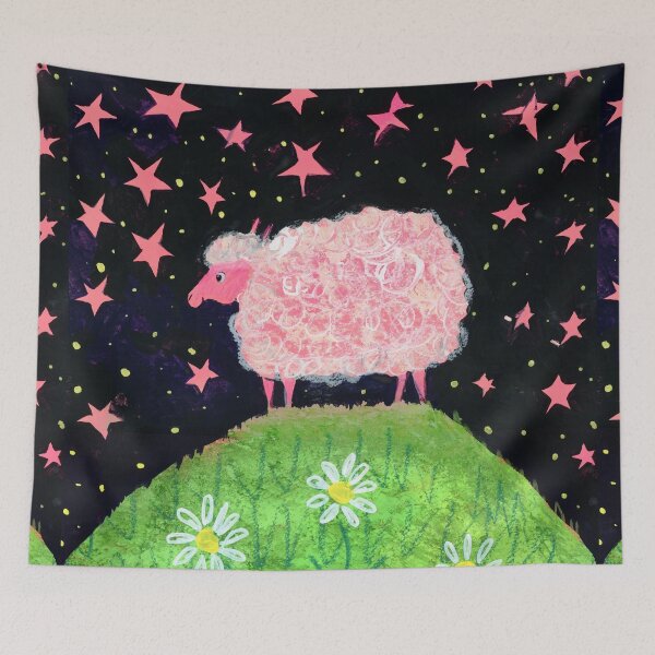 Item preview, Pink Sheep Under the Stars - Whimsical Illustration by Jemma Jamie Skidmore designed and sold by Jemma Jamie Skidmore.