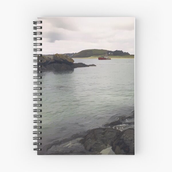 Item preview, Vista de la costa con un barco rojo solitario designed and sold by OpheliaObjects.