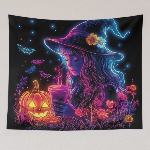 Item preview, Neon Witch Drinking Coffee designed and sold by RetroPrints.