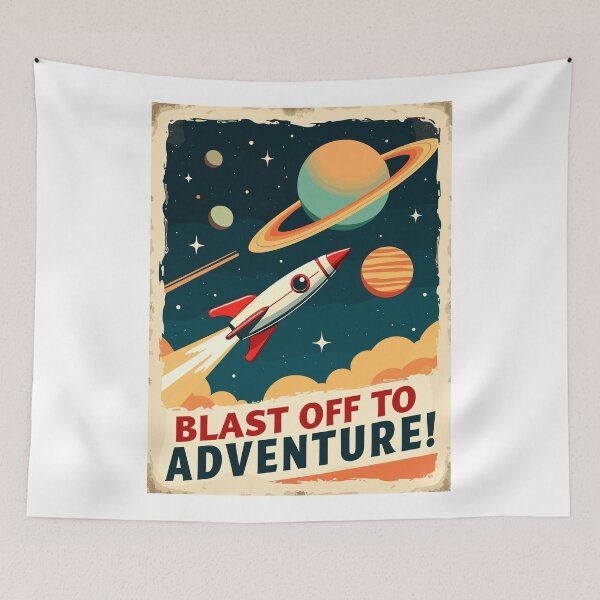 Item preview, Blast Off to Adventure Retro Space Travel Art designed and sold by QuirkPrint.