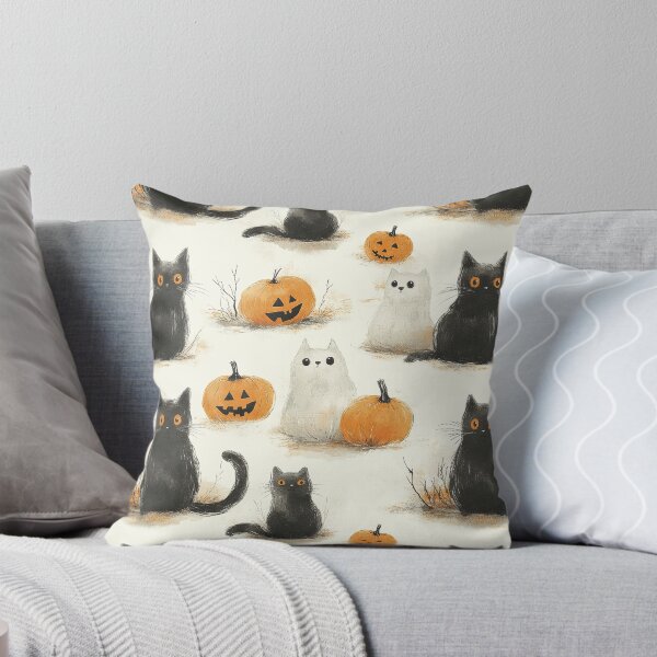 Item preview, Cute Halloween Cats and Pumpkins Pattern designed and sold by InkInduldge.