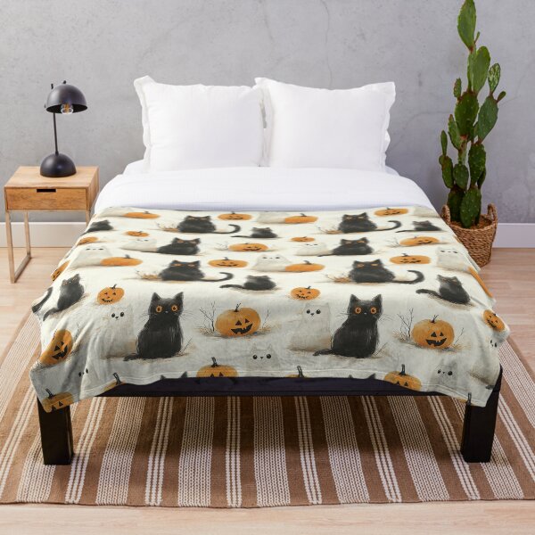 Aperçu de l'œuvre Motif mignon de chats et de citrouilles d'Halloween créée et vendue par InkInduldge.
