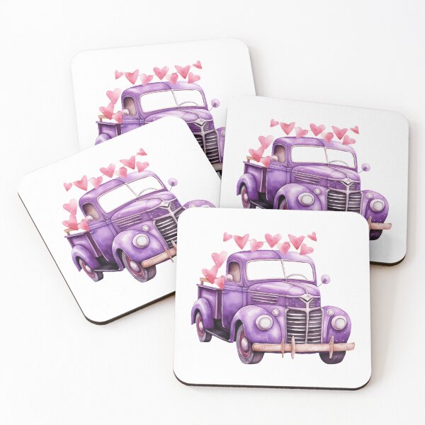 Item preview, Purple watercolor truck with pink hearts designed and sold by EmeraldeaArt.
