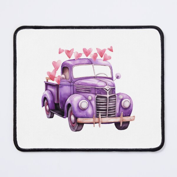 Item preview, Purple watercolor truck with pink hearts designed and sold by EmeraldeaArt.