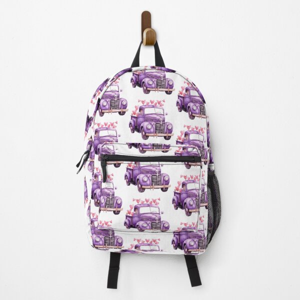 Item preview, Purple watercolor truck with pink hearts designed and sold by EmeraldeaArt.