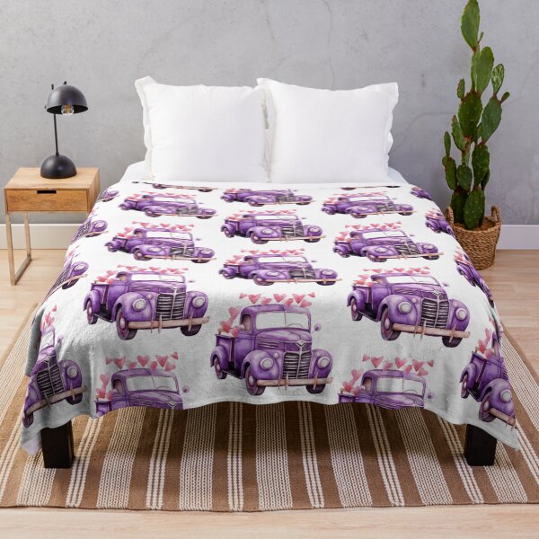 Item preview, Purple watercolor truck with pink hearts designed and sold by EmeraldeaArt.