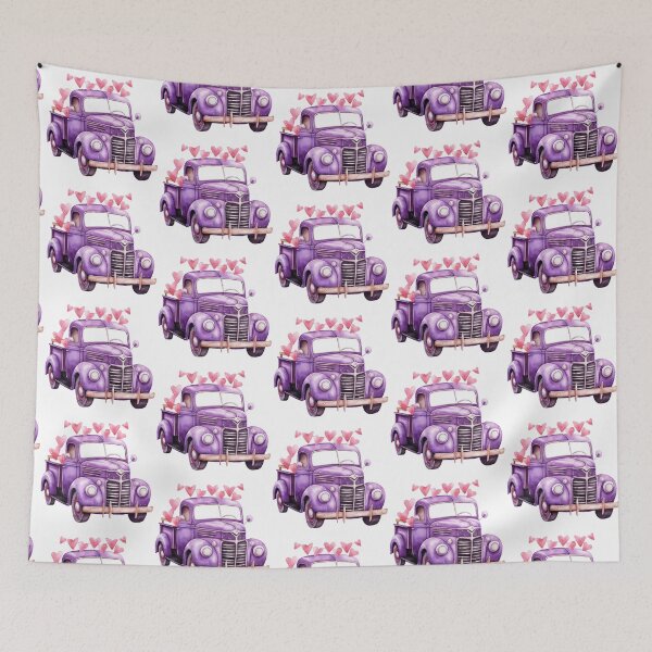 Item preview, Purple watercolor truck with pink hearts designed and sold by EmeraldeaArt.