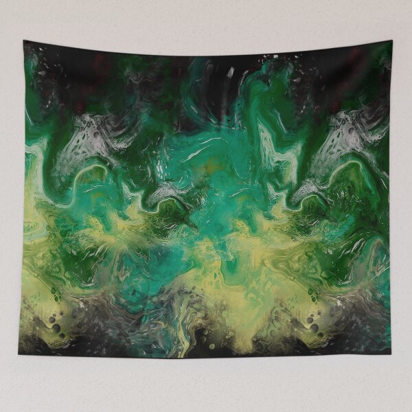Item preview, Green River, digital fluid art, cells, bubbles, abstract, black background designed and sold by MayGreenAbgrall.
