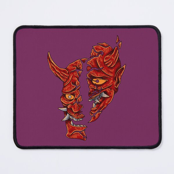 Item preview, Broken/cut in half red Hannya Traditional Japan Demon Oni Mask designed and sold by ZaniokoDesign.