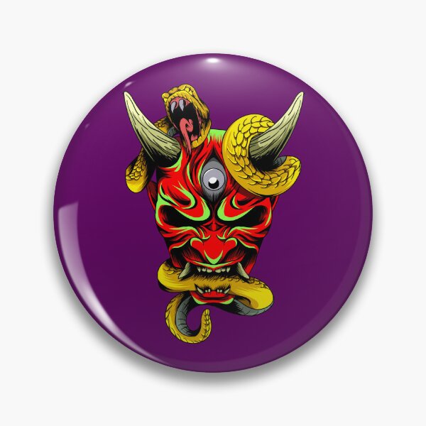 Item preview, Red Hannya Traditional Japan Demon Oni Mask with yellow snake designed and sold by ZaniokoDesign.