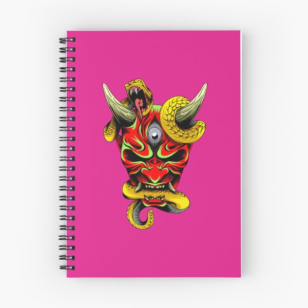 Item preview, Red Hannya Traditional Japan Demon Oni Mask with yellow snake designed and sold by ZaniokoDesign.