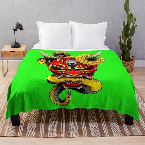 Item preview, Red Hannya Traditional Japan Demon Oni Mask with yellow snake designed and sold by ZaniokoDesign.