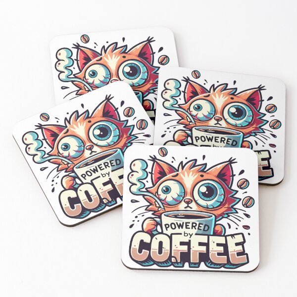 Item preview, Powered by Coffee Funny Cat Caffeine Art designed and sold by QuirkPrint.