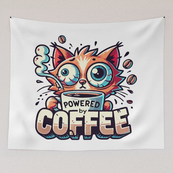 Item preview, Powered by Coffee Funny Cat Caffeine Art designed and sold by QuirkPrint.