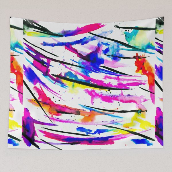 Item preview, Modern bright abstract pink black multicolor watercolor brushstrokes designed and sold by GirlyTrend.