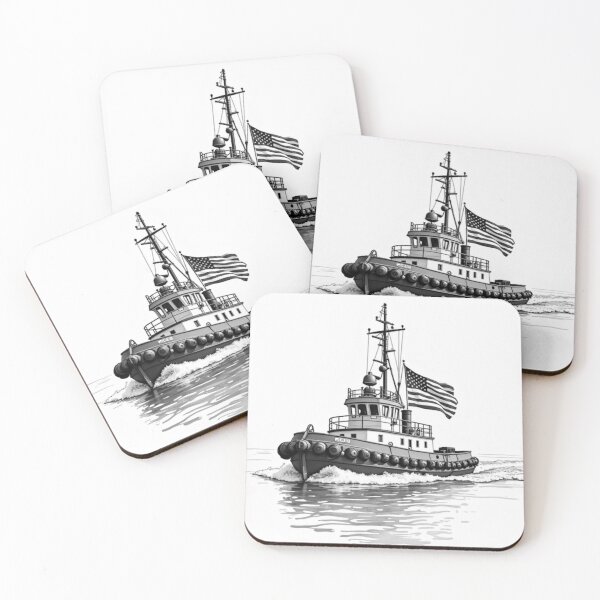 Item preview, Tugboat Sketch Black and White designed and sold by ArtfullyRooted.