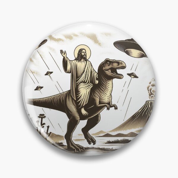 Item preview, humorous illustration of Jesus riding a T-Rex designed and sold by tkhrbika.