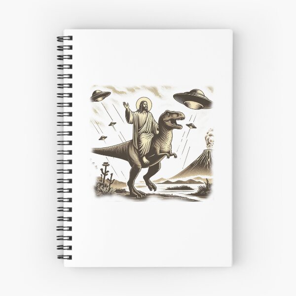 Item preview, humorous illustration of Jesus riding a T-Rex designed and sold by tkhrbika.