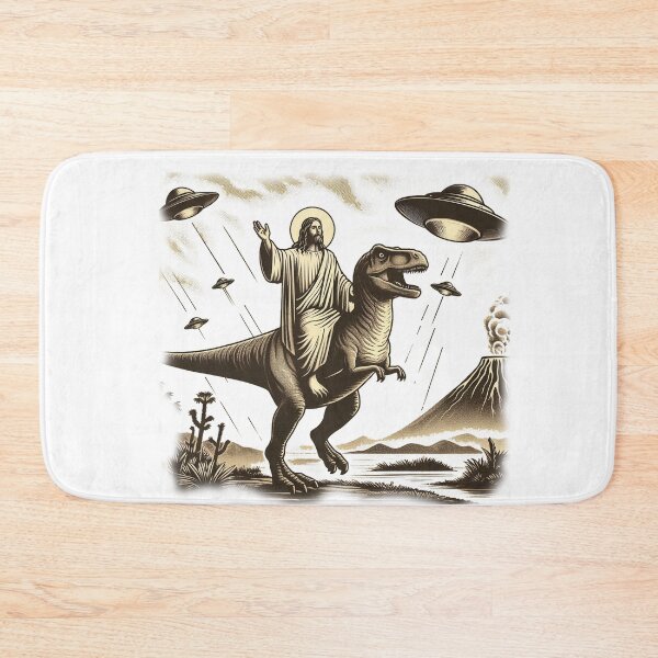 Item preview, humorous illustration of Jesus riding a T-Rex designed and sold by tkhrbika.