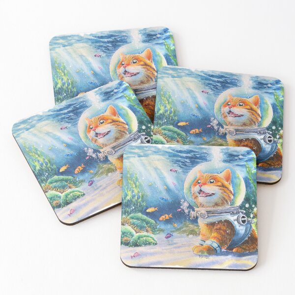 Item preview, Diver cat exploring the underwater world designed and sold by MarieLeRiz-Art.