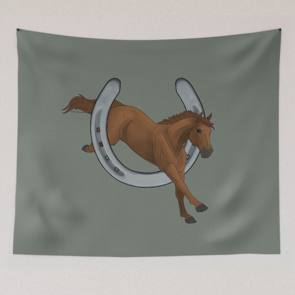 Item preview, Chestnut Horse Jumping through Horseshoe designed and sold by DappledMoon.