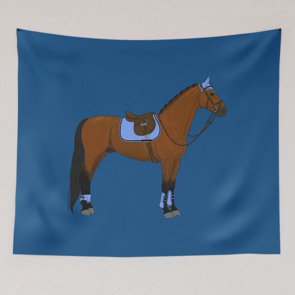 Item preview, Bay Hunter Jumper Horse with Baby Blue Accessories designed and sold by DappledMoon.