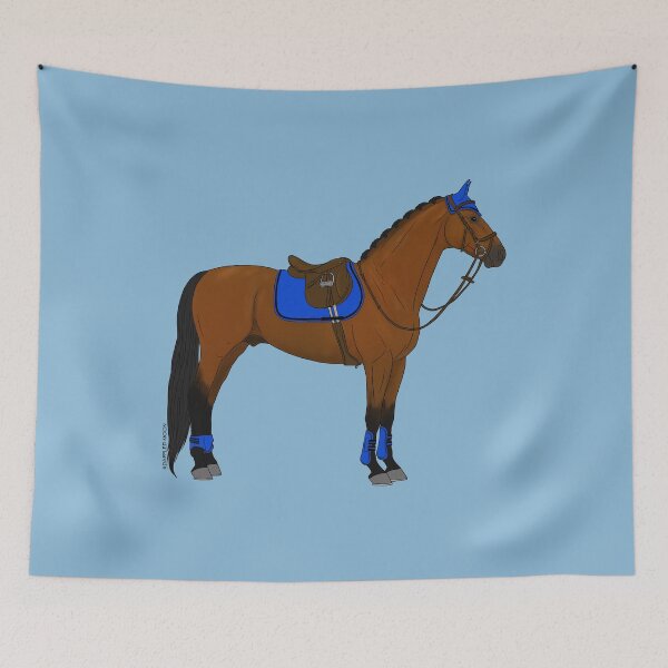 Item preview, Bay Hunter Jumper Horse with Blue Accessories designed and sold by DappledMoon.