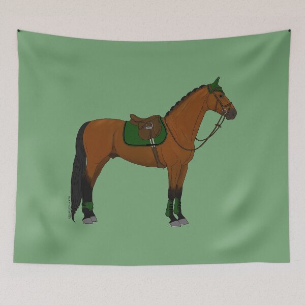Item preview, Bay Hunter Jumper Horse with Green Accessories designed and sold by DappledMoon.