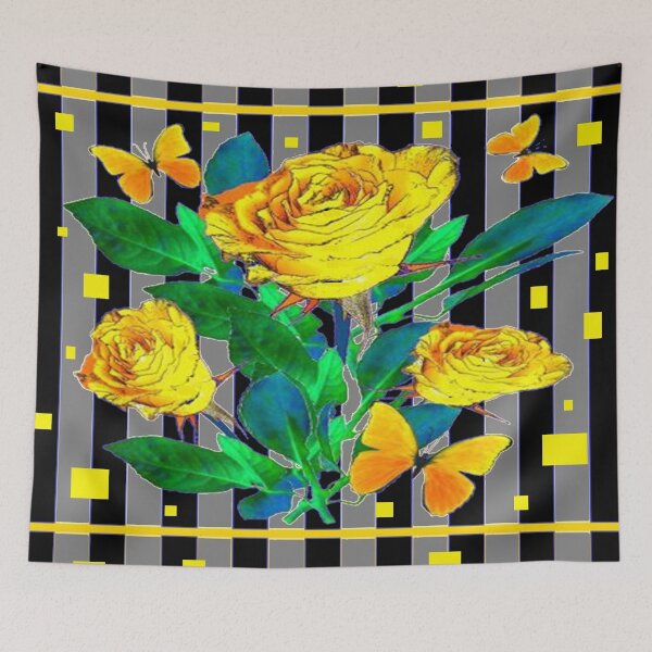 Item preview,  GREY & BLACK YELLOW SPRING ROSES & BUTTERFLIES designed and sold by sharlesart.