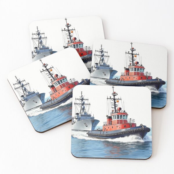 Item preview, Tugboat Pulling Navy Ship Painting designed and sold by ArtfullyRooted.