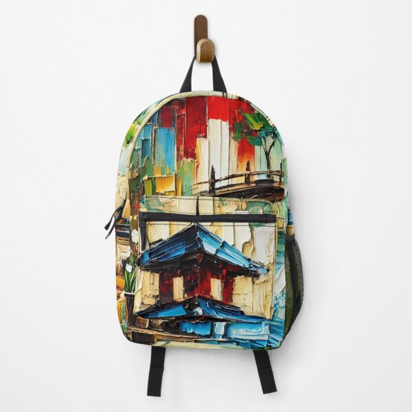 Item preview, Japanese Pagoda and Bridge Abstract Palette Knife Painting designed and sold by SakuraJapanArt.