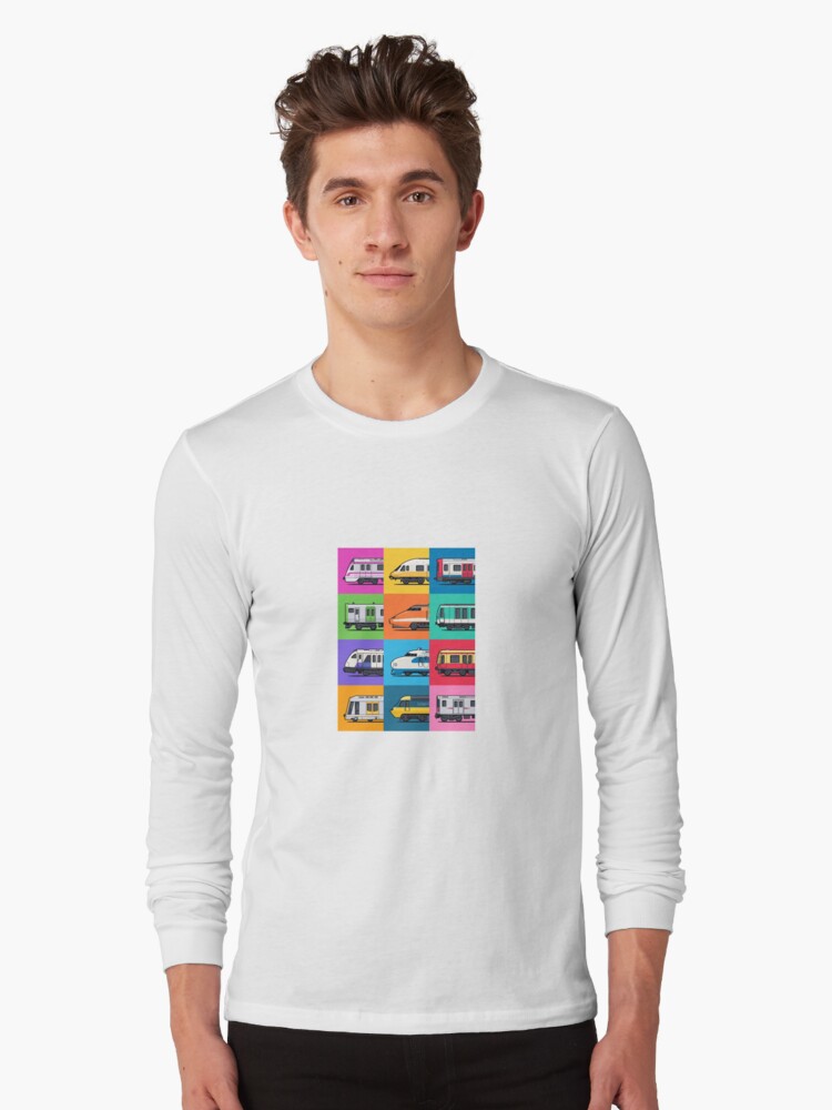 Imagen 1 de 5, Camiseta de manga larga con la obra Patrón de cuadrícula de trenes mundiales, diseñada y vendida por VoodooCircus.