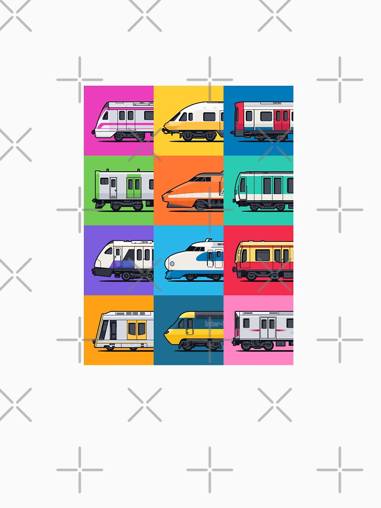 Imagen 3 de 3, Camiseta ¾ estilo béisbol con la obra Patrón de cuadrícula de trenes mundiales, diseñada y vendida por VoodooCircus.