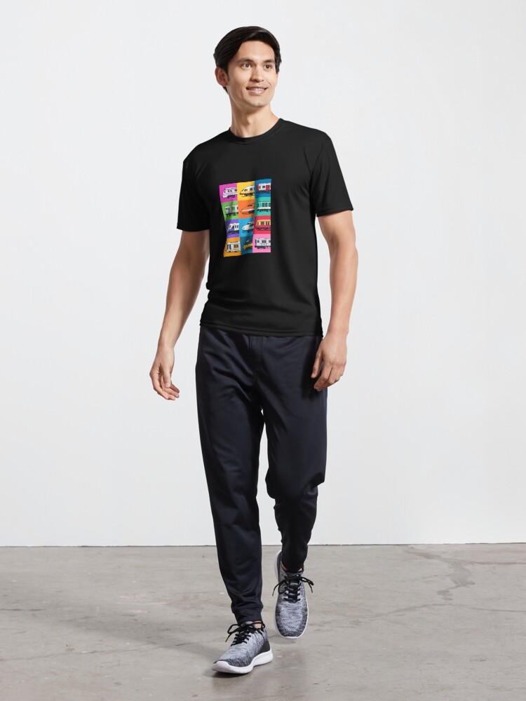 Imagen 5 de 7, Camiseta deportiva con la obra Patrón de cuadrícula de trenes mundiales, diseñada y vendida por VoodooCircus.