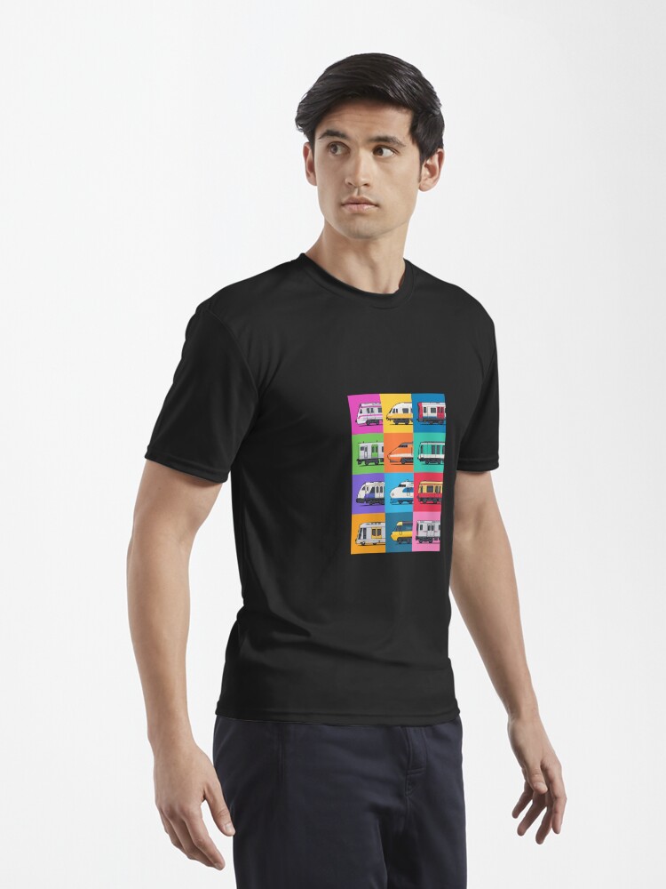 Imagen 3 de 7, Camiseta deportiva con la obra Patrón de cuadrícula de trenes mundiales, diseñada y vendida por VoodooCircus.