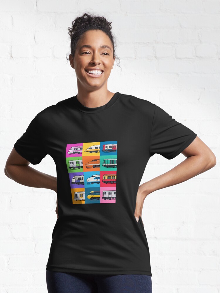 Imagen 6 de 7, Camiseta deportiva con la obra Patrón de cuadrícula de trenes mundiales, diseñada y vendida por VoodooCircus.