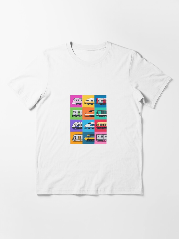 Imagen 3 de 7, Camiseta esencial con la obra Patrón de cuadrícula de trenes mundiales, diseñada y vendida por VoodooCircus.
