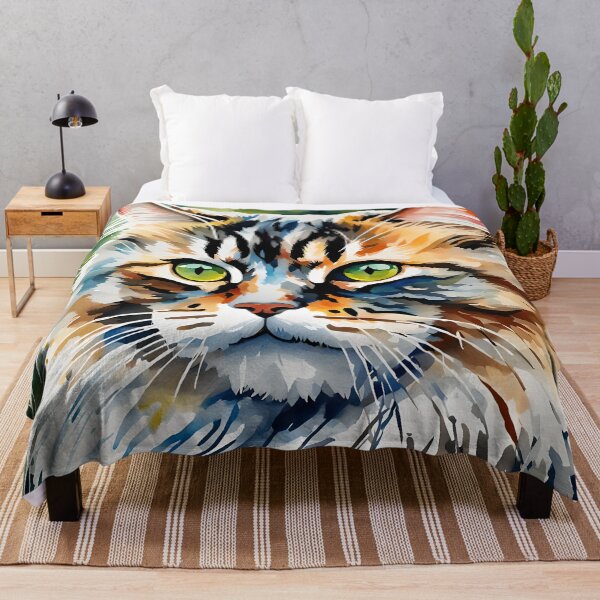 Siberian Cat Breed Pet Portrait Throw Blanket