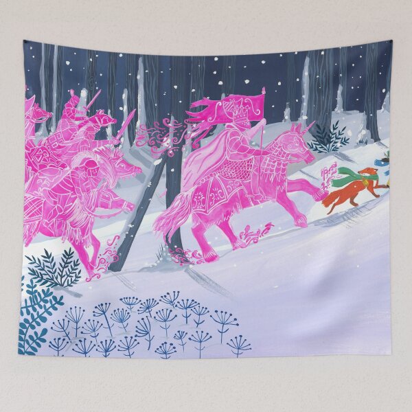 Item preview,  Enchanted Winter Forest Adventure Art Print - Mystical Pink Knights & Fox Illustration by Jemma Jamie Skidmore designed and sold by Jemma Jamie Skidmore.