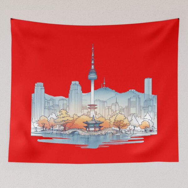 Item preview, Seoul Landmark 3D Sketch - Seoul Tower Minimalist Watercolor Art,  designed and sold by PaintMeWorld.