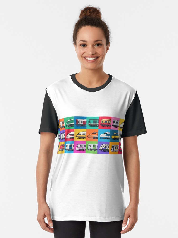 Imagen 2 de 5, Camiseta gráfica con la obra Patrón de cuadrícula de trenes mundiales, diseñada y vendida por VoodooCircus.