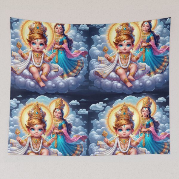 Item preview, Baby India God with Mother Indian Goddess on clouds designed and sold by EvaAngel.