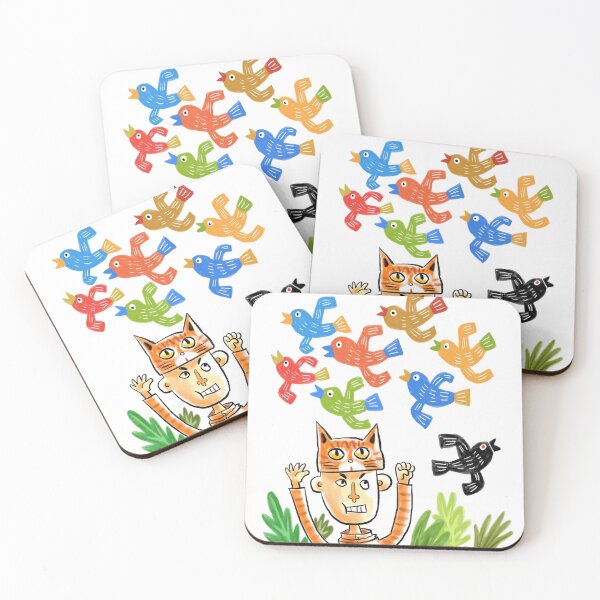 Item preview, Cat Man Surrounded Birds designed and sold by Andreachio.